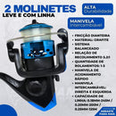 Kit Pesca Completo 2 Varas Fibra de Vidro e 2 Molinetes Leve com Linha Estojo e Maleta com Acessórios